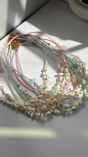 گردنبند صدفی سنگی صورتی